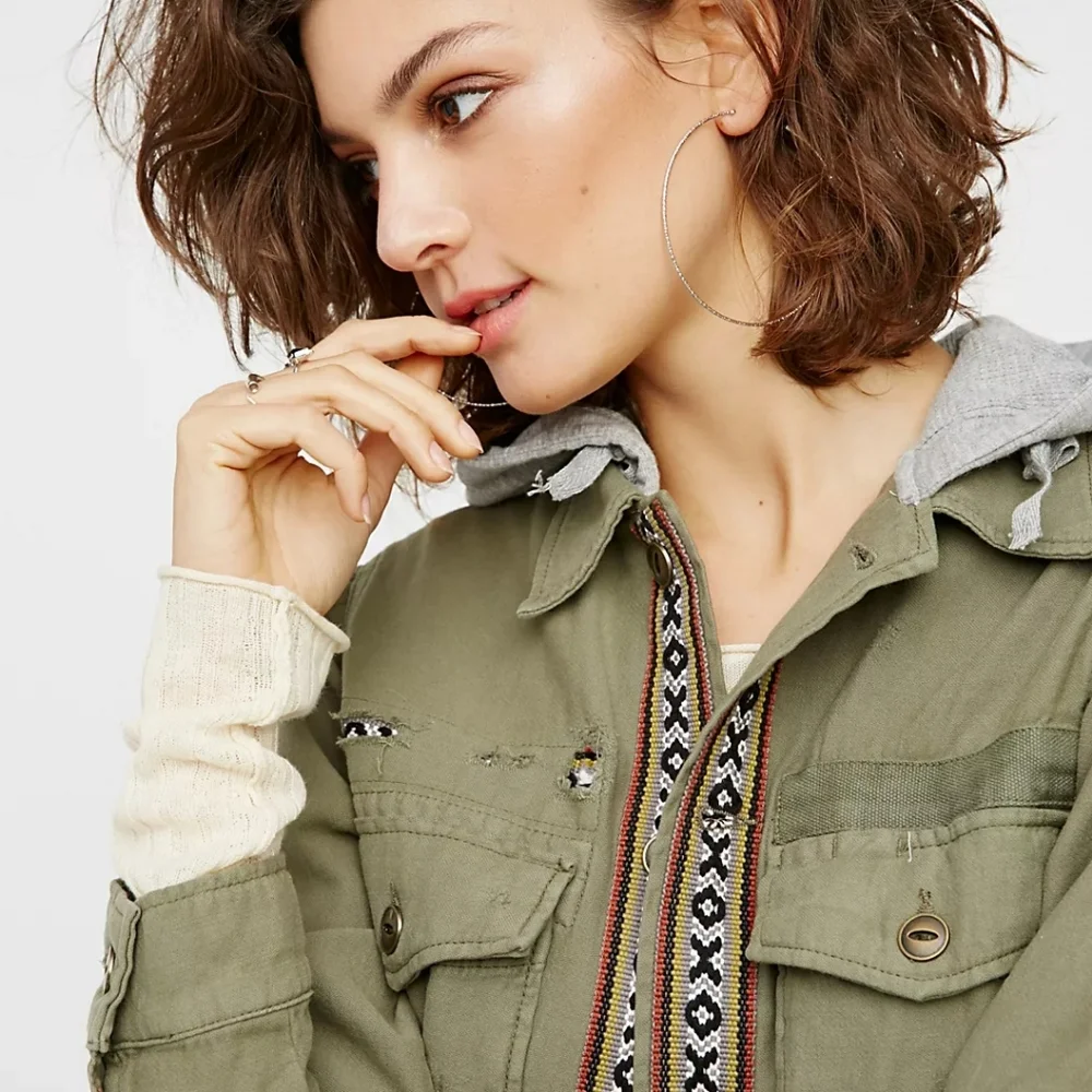 Free People Weekend Wanderer Distressed Cargo Jacket XS Boho Utility Jacket